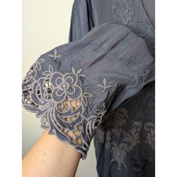 Johnny Was ROBIN Dark Gray Embroidered Floral Oversized Tunic Top Dress Sz L - Picture 5 of 11